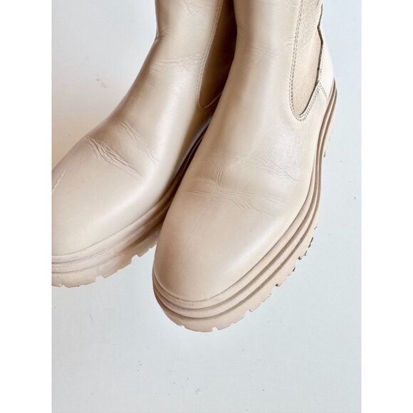 ZARA Ivory Leather Lug Sole Platform Ankle Chelsea Boots, Size 36 - Picture 8 of 16